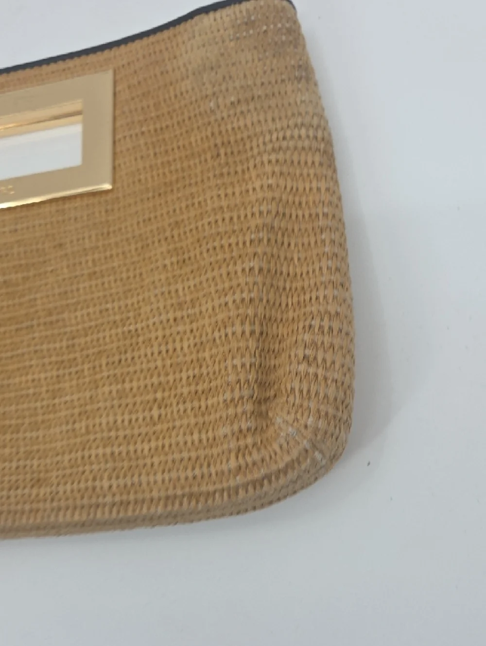 Michael Kors Tan Woven Clutch with Gold Handle Detail